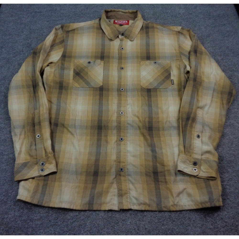 Simms Flannel Shirt Men 2XL Plaid Button Up Fishing Gallatin Camp Hiking